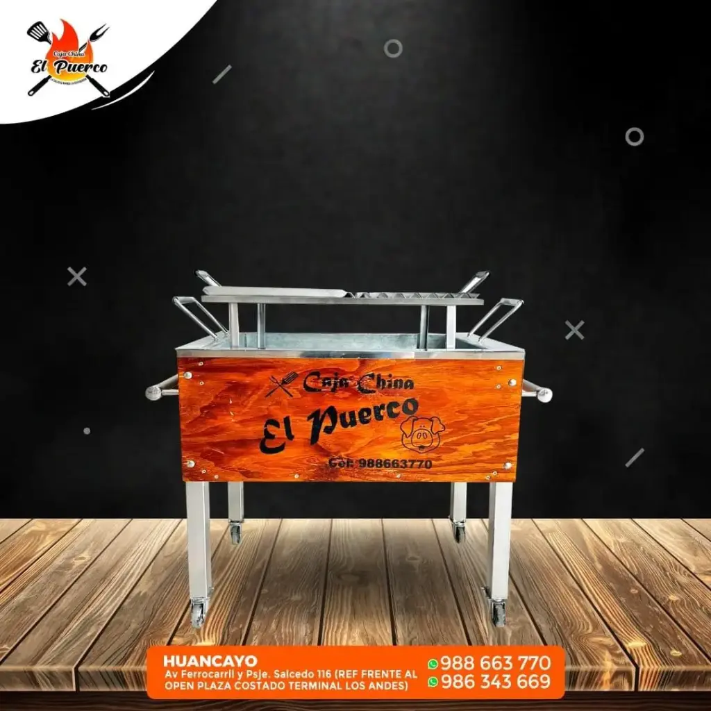 CAJA CHINA 14KG EN ACERO INOXIDABLE REVESTIDO CON MADERA + PARRILLA MIXTA (colores)