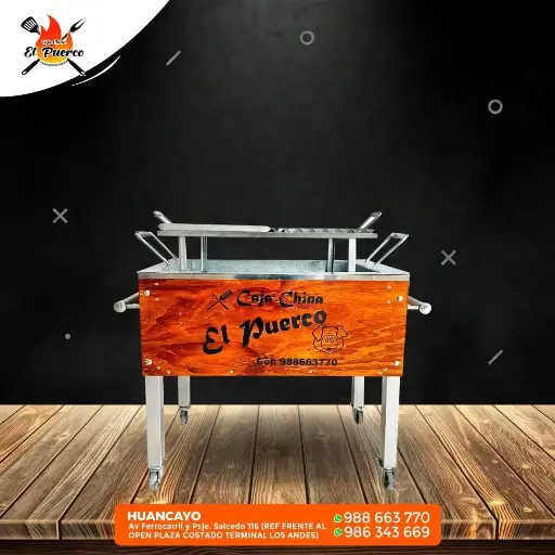 CAJA CHINA 14KG EN ACERO INOXIDABLE REVESTIDO CON MADERA + PARRILLA MIXTA (colores)